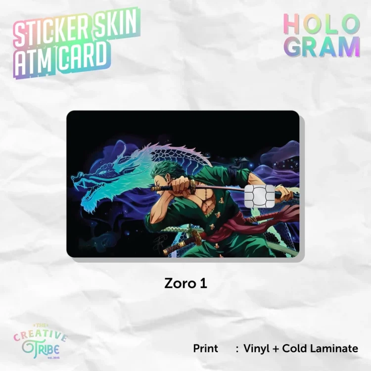 Zoro 1 - Sticker Skin Card HOLOGRAM - Vinyl ATM Debit Credit Emoney Flazz Stiker One Piece Roronoa Zoro