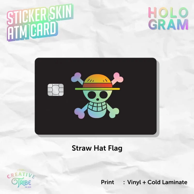 Straw Hat Flag - Sticker Skin Card HOLOGRAM - Vinyl ATM Debit Credit Emoney Flazz Stiker One Piece Pirates