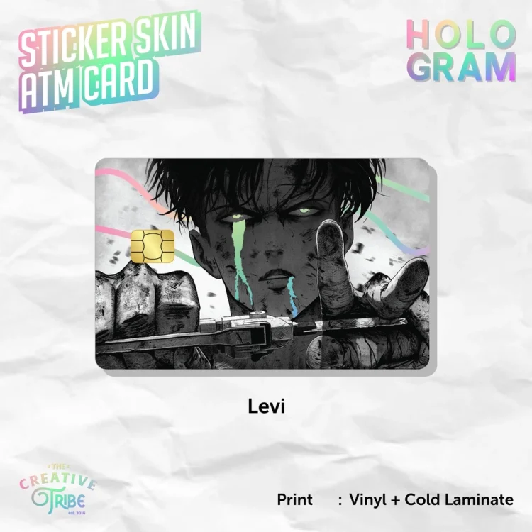 Sticker Skin Card HOLOGRAM Levi Attack on Titan / SNK  - Vinyl ATM Debit Credit Etoll Stiker Kartu