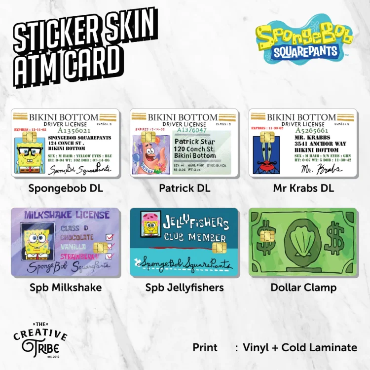 Sticker Skin Card Spongebob - ATM Vinyl Debit Credit Emoney Flazz Stiker