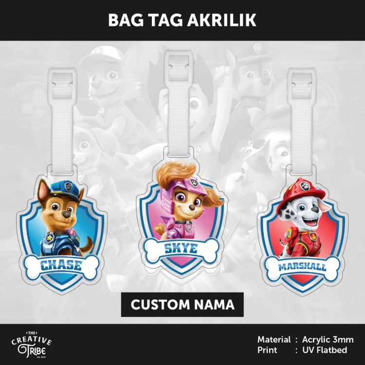 Paw Patrol - Bag Tag Custom Nama Akrilik 3mm -Gantungan Tas Koper Luggage Kids