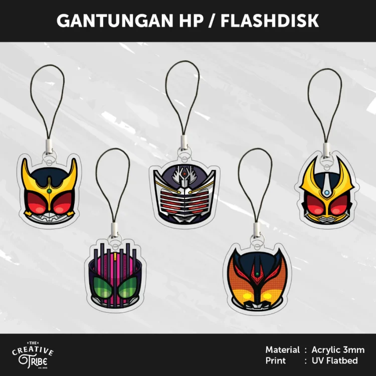 Kamen Rider - Gantungan HP / Flashdisk Akrilik 3mm - Hiasan Aksesoris Tali Charm Handphone USB Heisei