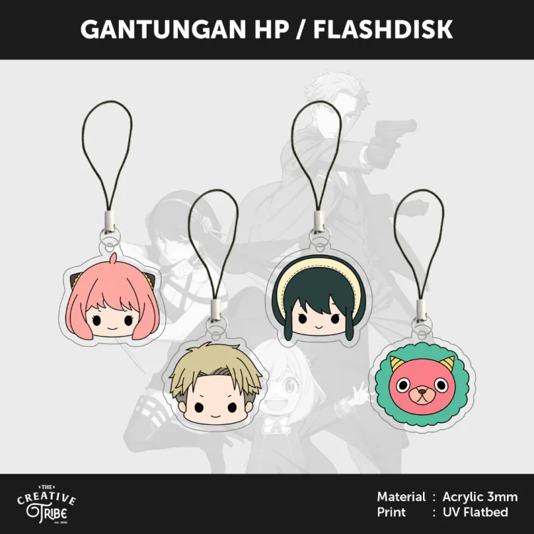 Spy X Family - Gantungan HP / Flashdisk Akrilik 3mm - Hiasan Aksesoris Tali Charm Handphone USB Anime Anya