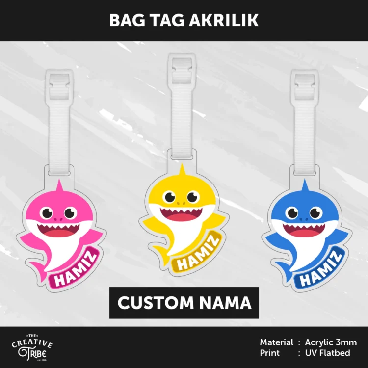 Baby Shark - Bag Tag Custom Nama Akrilik 3mm -Gantungan Tas Koper Luggage Kids