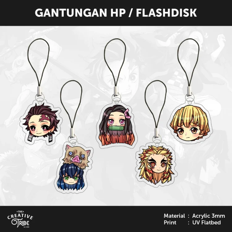 Demon Slayer - Gantungan HP / Flashdisk Akrilik 3mm - Hiasan Aksesoris Tali Charm Handphone USB Kimetsu No Yaiba Anime