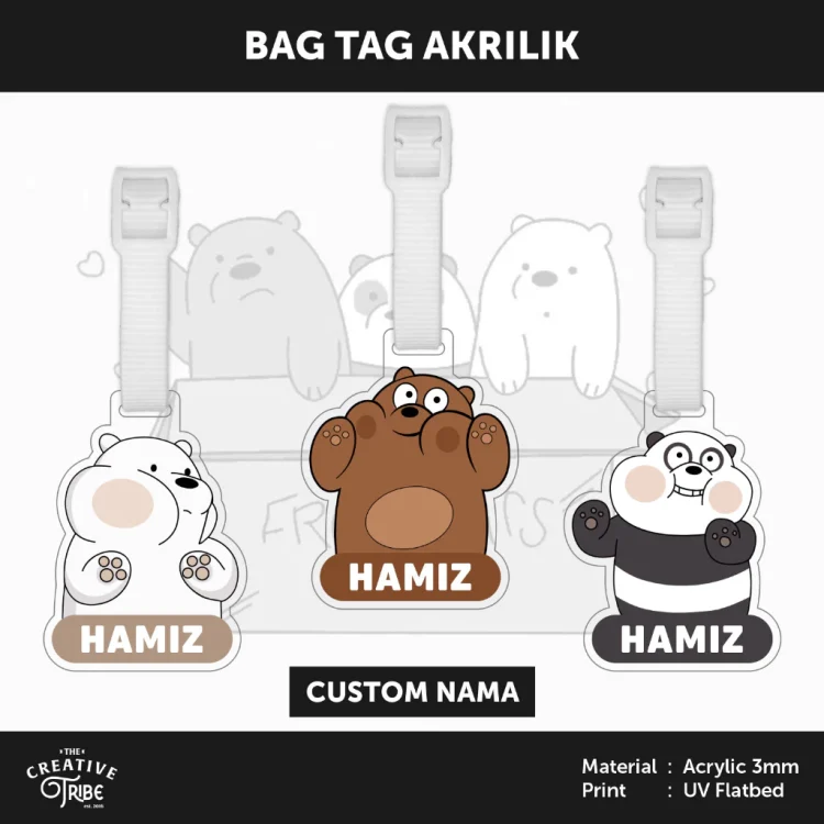 We Bare Bears - Bag Tag Custom Nama Akrilik 3mm -Gantungan Tas Koper Luggage Kids