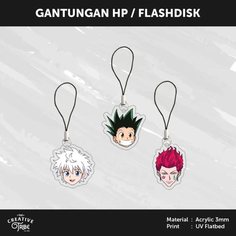 Hunter x Hunter - Gantungan HP / Flashdisk Akrilik 3mm - Hiasan Aksesoris Tali Charm Handphone USB Anime HxH