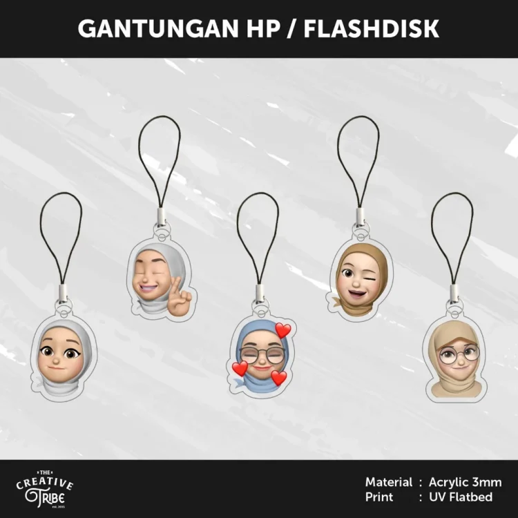 Hijab Emoji - Gantungan HP / Flashdisk Akrilik 3mm - Hiasan Aksesoris Tali Charm Handphone USB Emotion