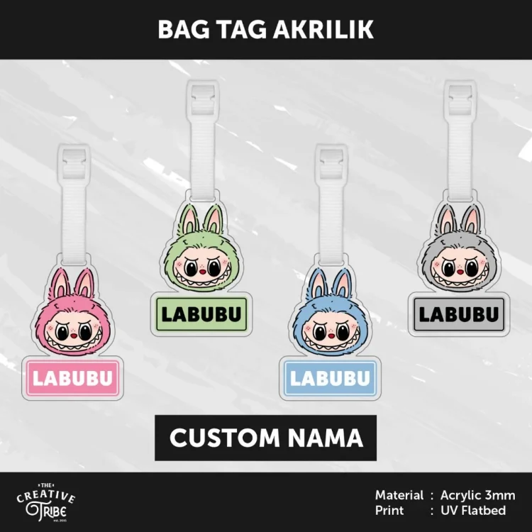 Labubu - Bag Tag Custom Nama Akrilik 3mm -Gantungan Tas Koper Luggage Travel Cute Rabbit