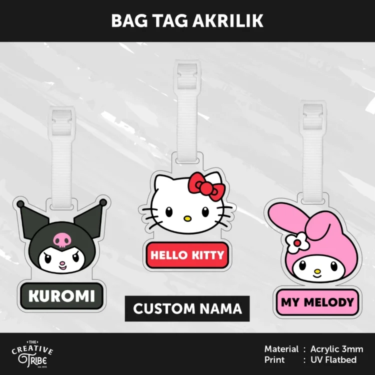 Sanrio - Bag Tag Custom Nama Akrilik 3mm -Gantungan Tas Koper Luggage Travel Hello Kitty Kuromi My Melody